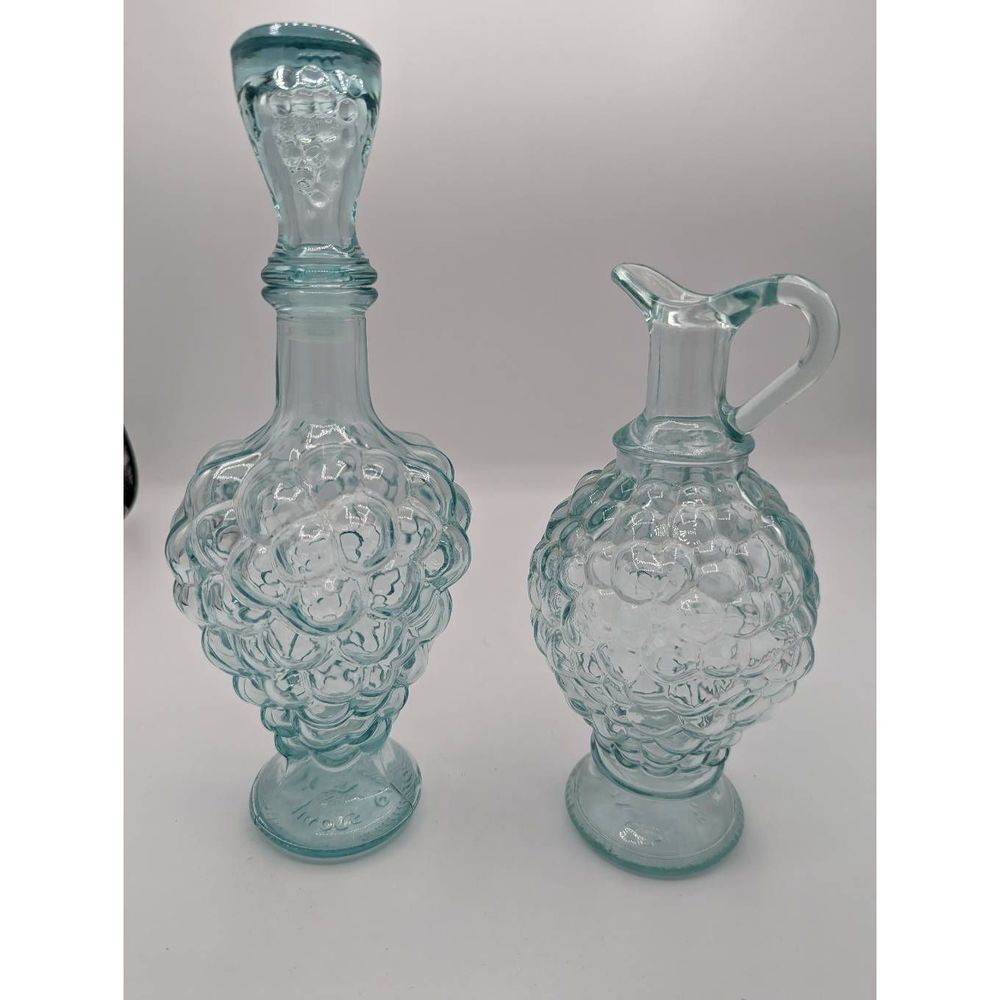 Made in Italy VETRERIA ETRUSCA Clear Teal  Olive Oil Cruet Glass Stopper & Vineg